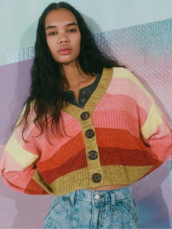 Urban Outfitters Sweaters - Urban Outfitters Striped Cropped Cardigan in Pink, Red, Yellow and Olive